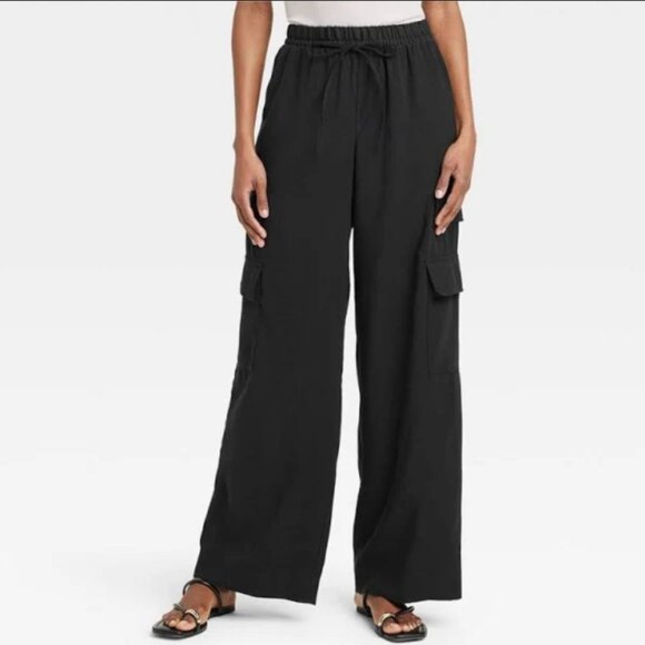 Women's High-Rise Wide Leg Cargo Pants - A New Day Black XXL - Picture 5 of 5